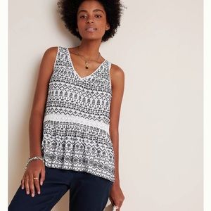 Anthropologie Cammie Embroidered Peplum blouse tank top black white